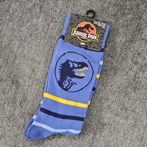 Jurassic‎ Park Crew Socks Dinosaur Logo Striped Movie Socks Men's Size 10-13